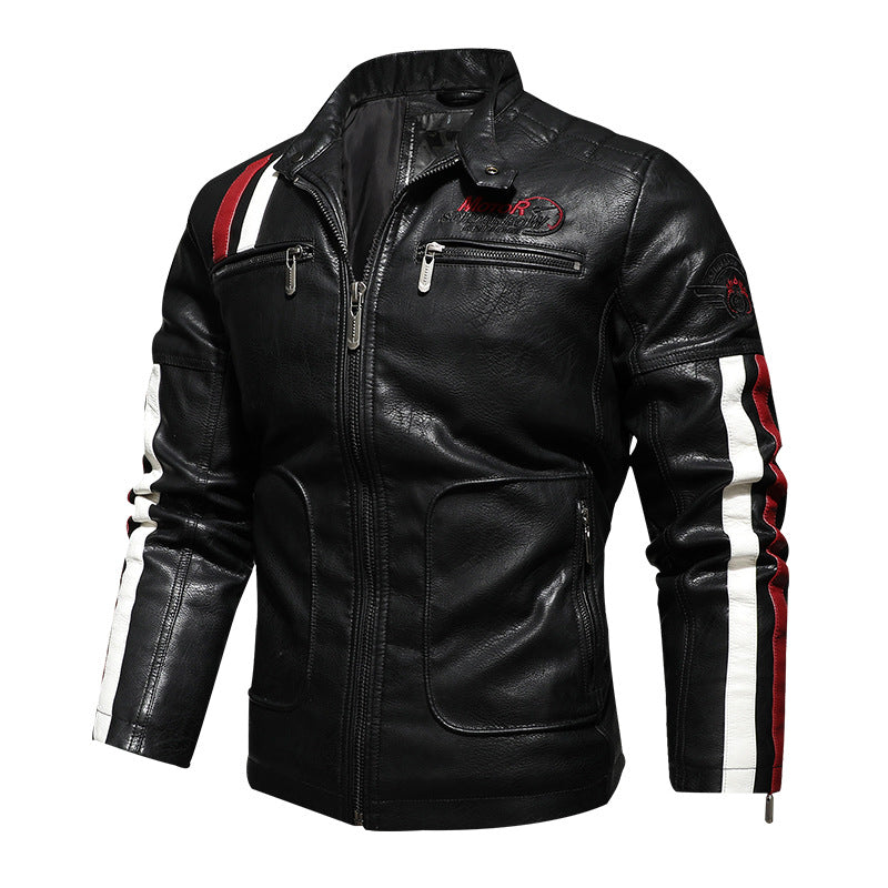 chaqueta deportiva de cuero para motociclista con diseños bordados