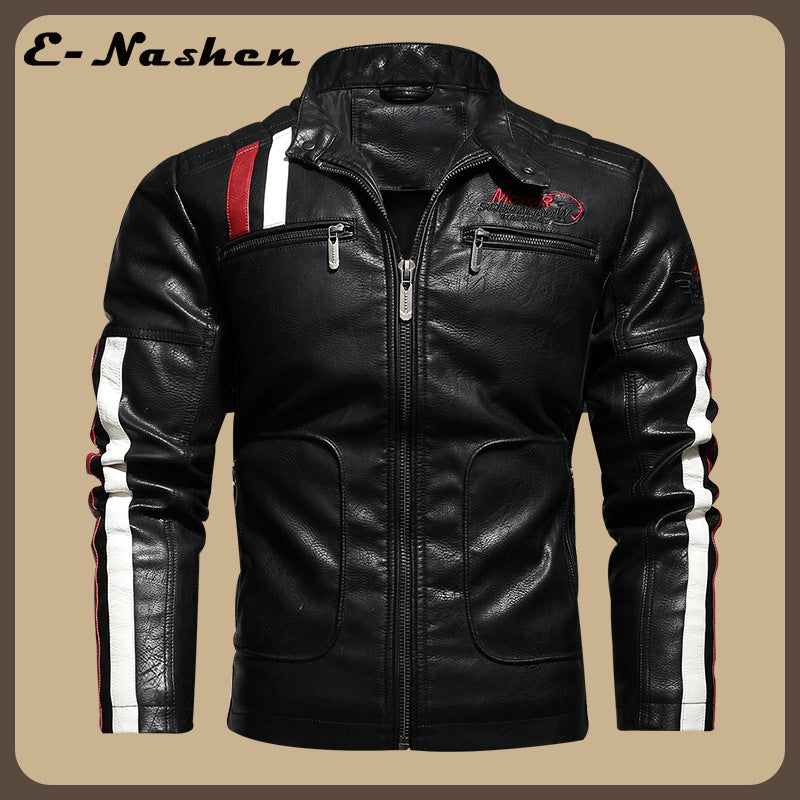 chaqueta deportiva de cuero para motociclista con diseños bordados