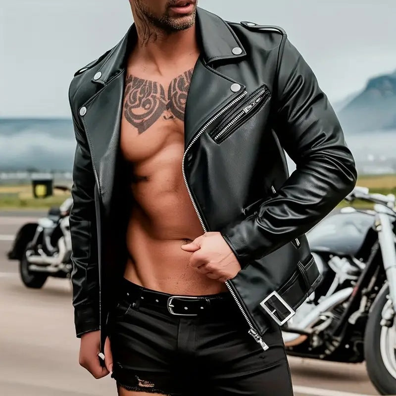 chaqueta de cuero ajustada estilo urbano para motociclista