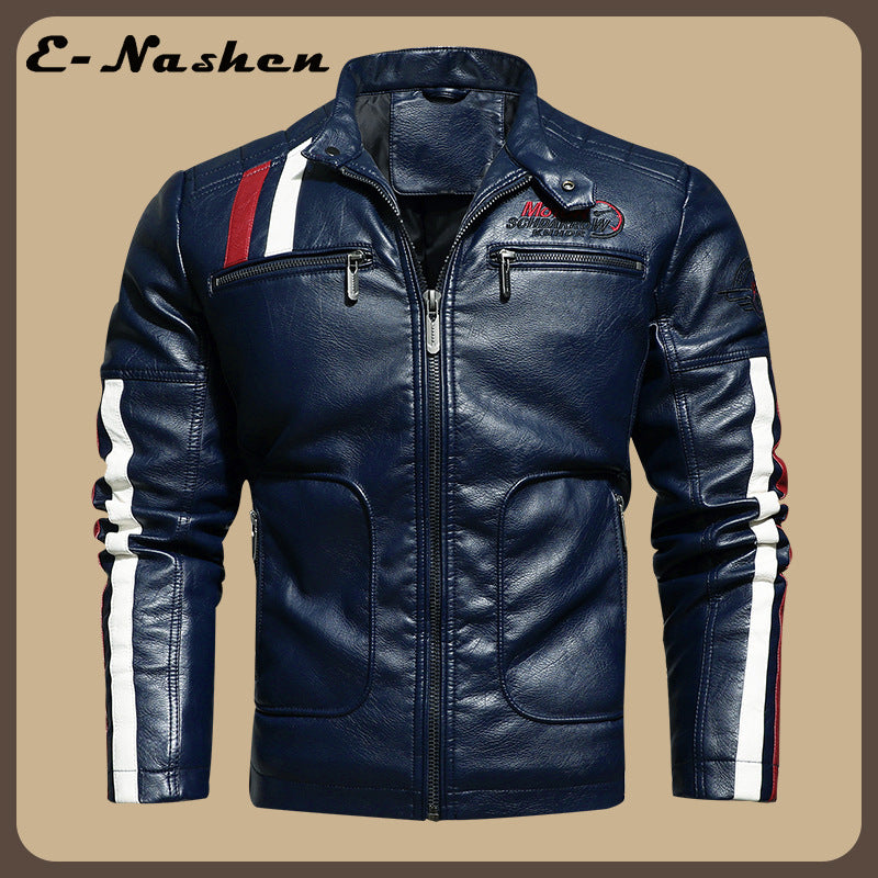 chaqueta deportiva de cuero para motociclista con diseños bordados