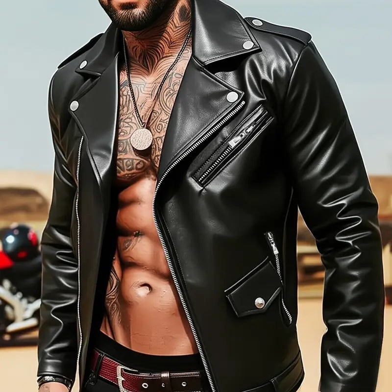 chaqueta de cuero ajustada estilo urbano para motociclista