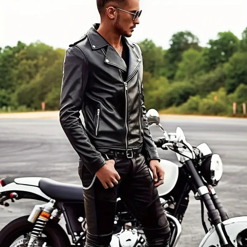 chaqueta de cuero ajustada estilo urbano para motociclista