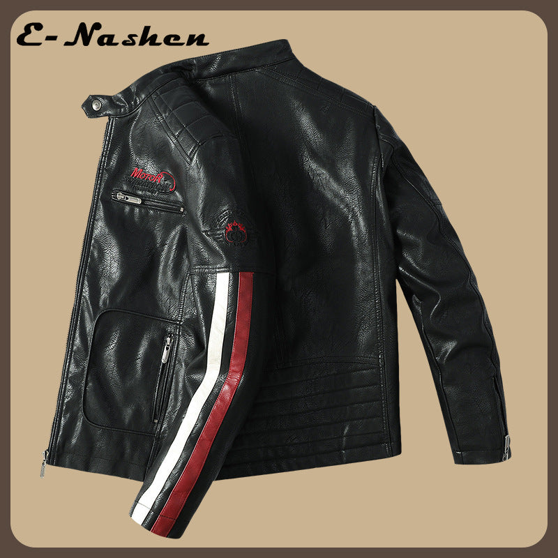 chaqueta deportiva de cuero para motociclista con diseños bordados