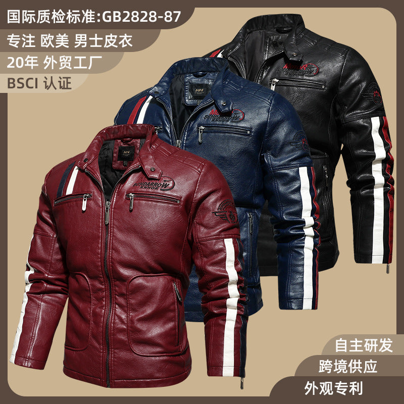 chaqueta deportiva de cuero para motociclista con diseños bordados