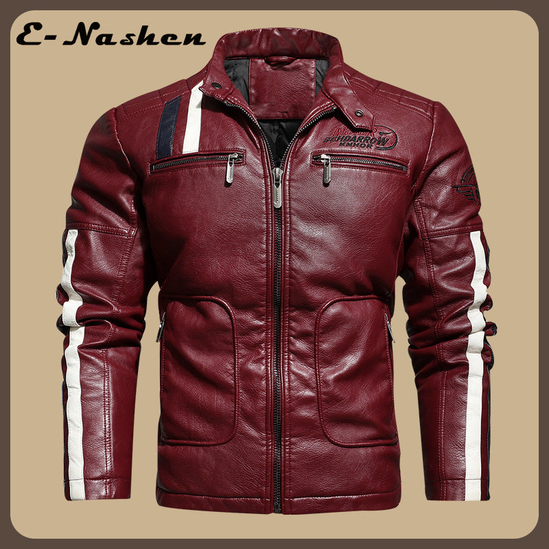 chaqueta deportiva de cuero para motociclista con diseños bordados