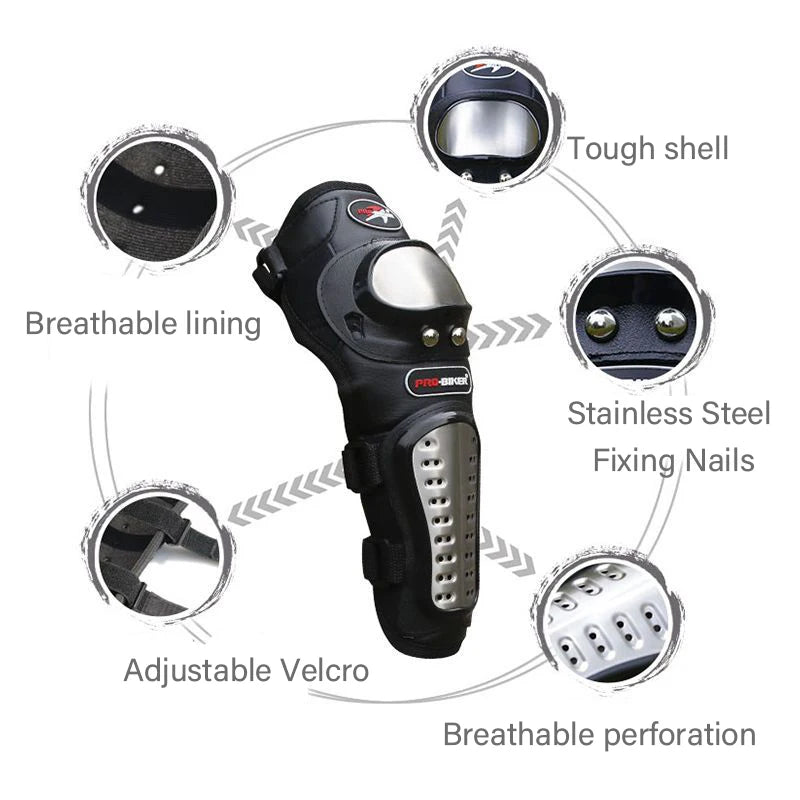 RODILLERA DE MOTOCICLETA DE ACERO INOXIDABLE ,CODERAS Y RODILLERAS PARA MOTO  EQUIPO DE PROTECCION PARA CARRERAS DE MOTOCROSS ,KIT DE PROTECTORES
